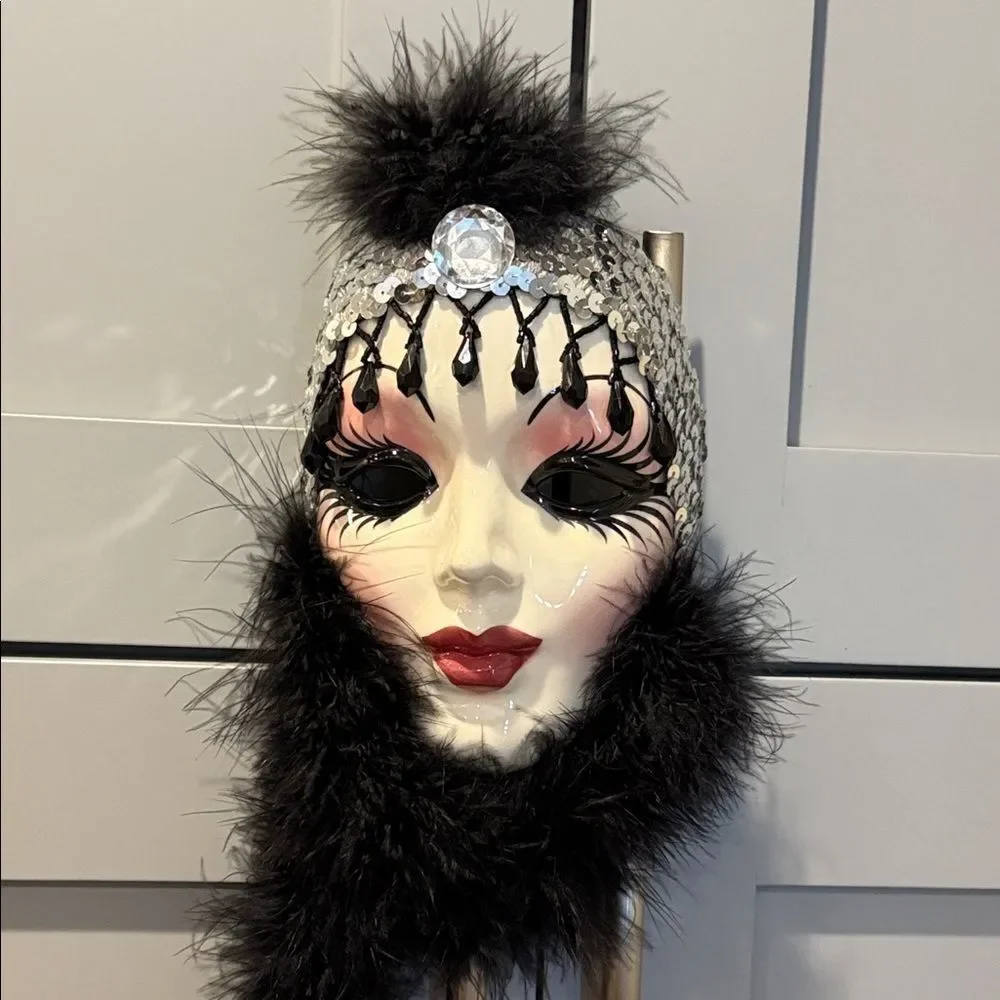 Elegant Black and Silver Feathered Mask ceramics